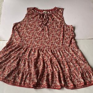 Max Studio Red Tone Floral Tiered Sleeveless Dress